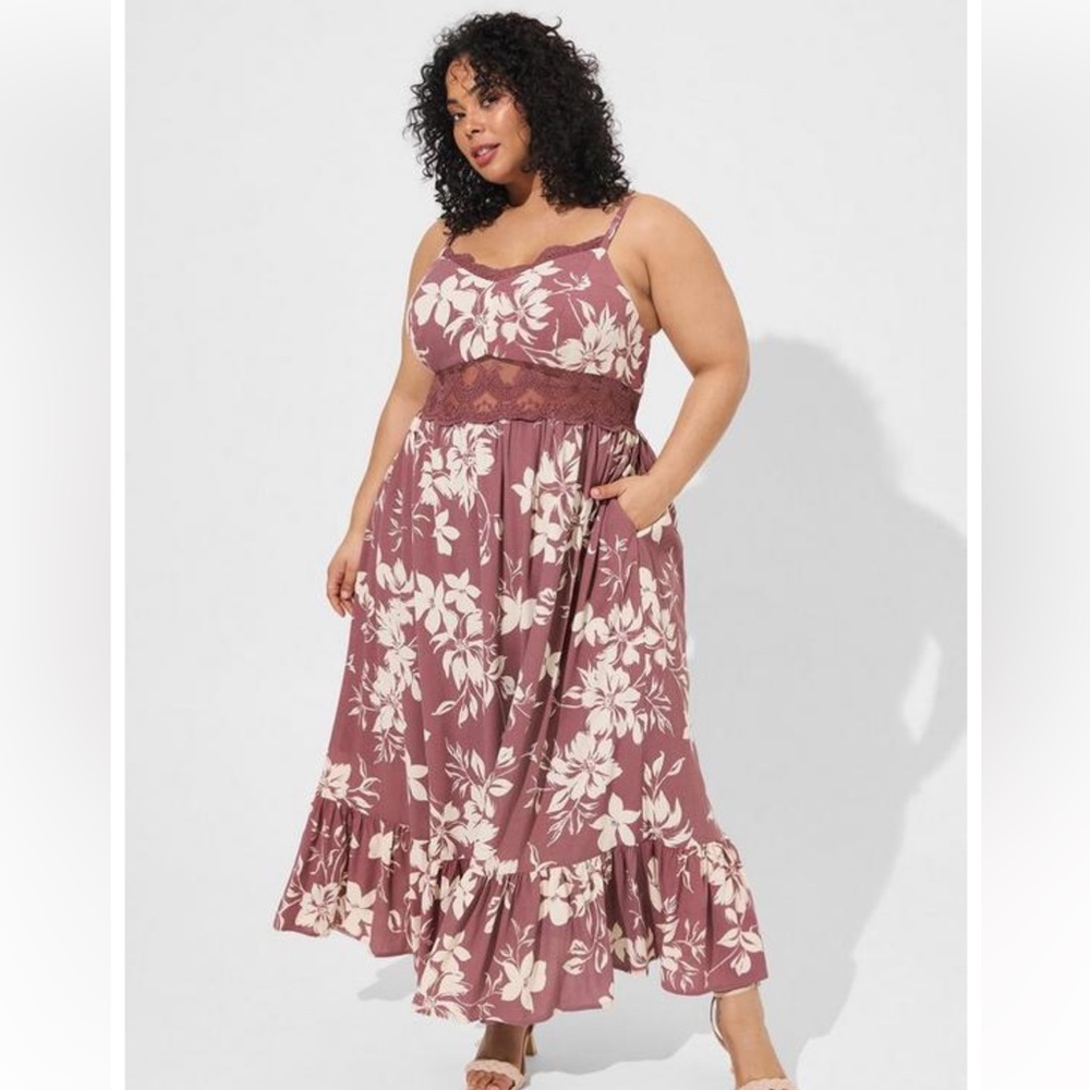 Maxi washable gauze lace inset dress